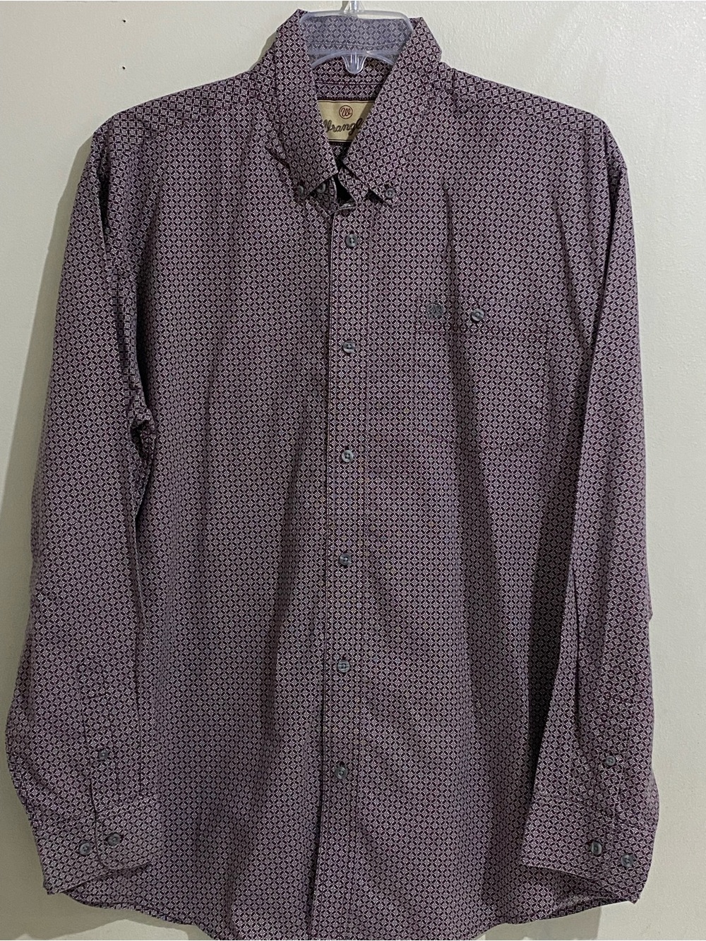 Wrangler Men's Long-Sleeve Button-Down Shirt in Maroon Geometric Size XL
